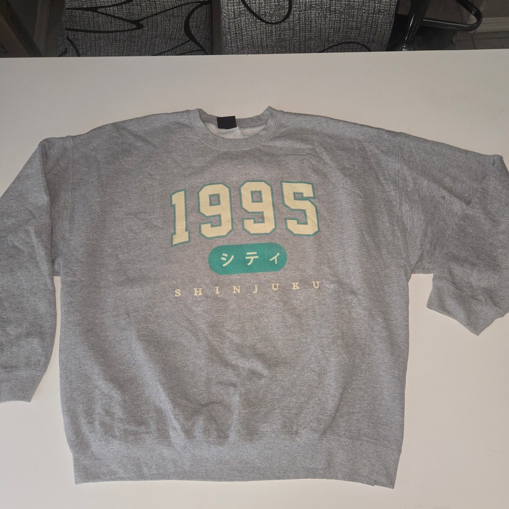 Urban Outfitters BDG Mens Gray 1995 Shinjuku Japanese Graphic Sweatshirt Large